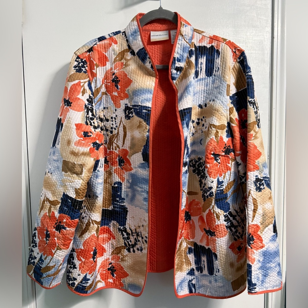 Alfred Dunner Quilted Floral Jacket 18W Lightweight Open Front Topper